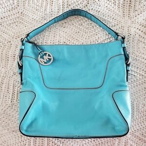 Michael Kors Hobo Bag Womens Large Turquoise Leather Shoulder Purse Brookville